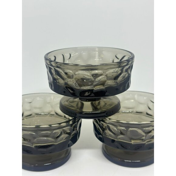 VTG Fostoria Pebble Beach Black Pearl Glass Sherbet Dish Set Footed MCM Retro 3 - Picture 5 of 8